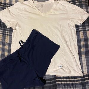 Nautica Women's Cream V-Neck Tee and Navy Shorts Set